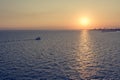 Spectacular panorama view of sun setting into Thermaic gulf.