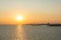 Spectacular panorama view of sun setting into Thermaic gulf. Royalty Free Stock Photo