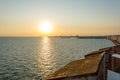 Spectacular panorama view of sun setting into Thermaic gulf. Royalty Free Stock Photo