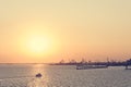 Spectacular panorama view of sun setting into Thermaic gulf. Royalty Free Stock Photo