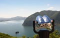 Spectacular panorama: Viewpoint from the sanctuary Santuario della Madonna della Ceriola in Monte Isola on Lake Iseo