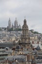 Panoramic Roof Top view of Paris, Sacre Coeur basilica and Triniti church, Paris