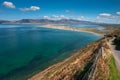 Aerial view of Rossbeigh Beach on a sunny day, Ireland