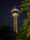 Illuminated and colorful Tower of the Americas in San Antonio, Texas, USA, during night Royalty Free Stock Photo