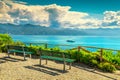 Spectacular promenade with benches and beautiful view, Portofino, Liguria, Italy