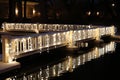 Spectacular realistic 3d lighting enhancing the beauty of a bridge over a serene river