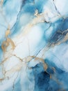 Spectacular realistic texture of blue marble with white and gold veins. Modern background. Generated by a neural network.