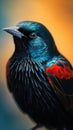 Spectacular Red-Winged Blackbird in Extreme Close-Up Macro Shot.