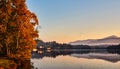 Mirror Lake Lake Placid NY reflections mountains misty fog Autumn