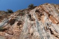 Spectacular rock climbing wall with colonets Royalty Free Stock Photo