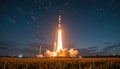 Spectacular Rocket Launch into Starry Night Sky Royalty Free Stock Photo
