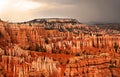 Spectacular scene of Bryce Canyon National Park at sunset with rain storm overhead