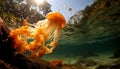 Spectacular sight of a massive bell shaped jellyfish gracefully floating in the clear oceanic waters