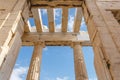 Spectacular sights of the ruins in ancient Greek Acropolis, old temple of parthenon and stone pillar columns Royalty Free Stock Photo