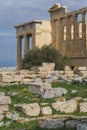 Spectacular sights of the ruins in ancient Greek Acropolis, old temple of parthenon and stone pillar columns Royalty Free Stock Photo