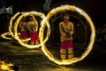 A spectacular site as Fire Ball Dancers perform along a street in Kandy during the Esala Perahera in Sri Lanka.