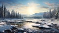 Spectacular Snowy River Landscape With Epic Fantasy Elements