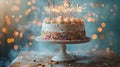 Spectacular Sparkling Birthday Cake on Stand with Delectable Sweets Decoration Royalty Free Stock Photo