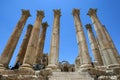 The spectacular stone carved columns of The Temple of Artemis at Jarash in Jordan.