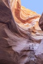 Spectacular stone mountain surfaces with stairs for climbing in the Red Slot Canyon. Travel Royalty Free Stock Photo