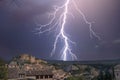 Spectacular storm in the medieval village of Alquezar Royalty Free Stock Photo