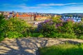 Spectacular summer cityscape panorama with flowers, Prague, Czech Republic, Europe Royalty Free Stock Photo