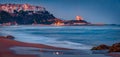 Spectacular summer cityscape of Sperlonga town with Truglia Tower.