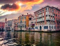 Spectacular summer cityscape of Vennice with famous water canal and old colorful houses. Stunning morning scene of Italy, Europe. Royalty Free Stock Photo