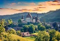 Spectacular summer view of Fortified Church of Biertan, UNESCO World Heritage Sites since 1993.