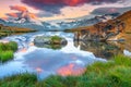 Spectacular sunrise with Matterhorn peak and Stellisee lake, Valais, Switzerland Royalty Free Stock Photo