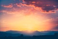 Spectacular sunrise over mountain range under mist Royalty Free Stock Photo