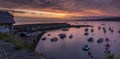 Spectacular sunrise over New Quay harbor, on the Welsh coastline Royalty Free Stock Photo