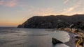 Spectacular sunset on the beach of Fegina, Monterosso al mare, Cinque Terre, La Spezia, Liguria, Italy Royalty Free Stock Photo