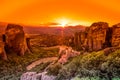 Spectacular sunset in Meteora Monasteries