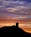 Silhouette of Roque Nublo on colorful sky at nightfall, Gran canaria island Royalty Free Stock Photo