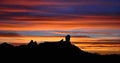 Colorful sky at nightfall on natural park Roque Nublo, Gran canaria island Royalty Free Stock Photo