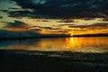 Spectacular sunset over Lake Neusiedl in Podersdorf, Austria creating a fairytale-like atmosphere Royalty Free Stock Photo