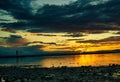 Spectacular sunset over Lake Neusiedl in Podersdorf, Austria creating a fairytale-like atmosphere Royalty Free Stock Photo