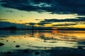 Spectacular sunset over Lake Neusiedl in Podersdorf, Austria creating a fairytale-like atmosphere Royalty Free Stock Photo