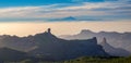 Spectacular sunset over roque nublo mountain on Gran Canaria, in Royalty Free Stock Photo