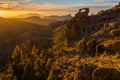 Spectacular sunset over roque nublo mountain on Gran Canaria, in Royalty Free Stock Photo