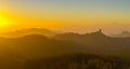 Spectacular sunset over roque nublo mountain on Gran Canaria, in Royalty Free Stock Photo