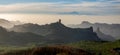 Spectacular sunset over roque nublo mountain on Gran Canaria, in Royalty Free Stock Photo