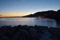 Spectacular sunset over the small port of Camogli Royalty Free Stock Photo