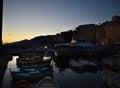 Spectacular sunset over the small port of Camogli Royalty Free Stock Photo