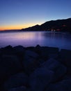 Spectacular sunset over the small port of Camogli Royalty Free Stock Photo