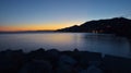 Spectacular sunset over the small port of Camogli Royalty Free Stock Photo