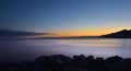 Spectacular sunset over the small port of Camogli Royalty Free Stock Photo