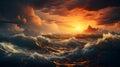 Spectacular Sunset over the Turbulent Ocean Royalty Free Stock Photo