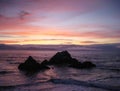 Spectacular sunset at Point Lobos looking out at Seal Rocks, San Royalty Free Stock Photo